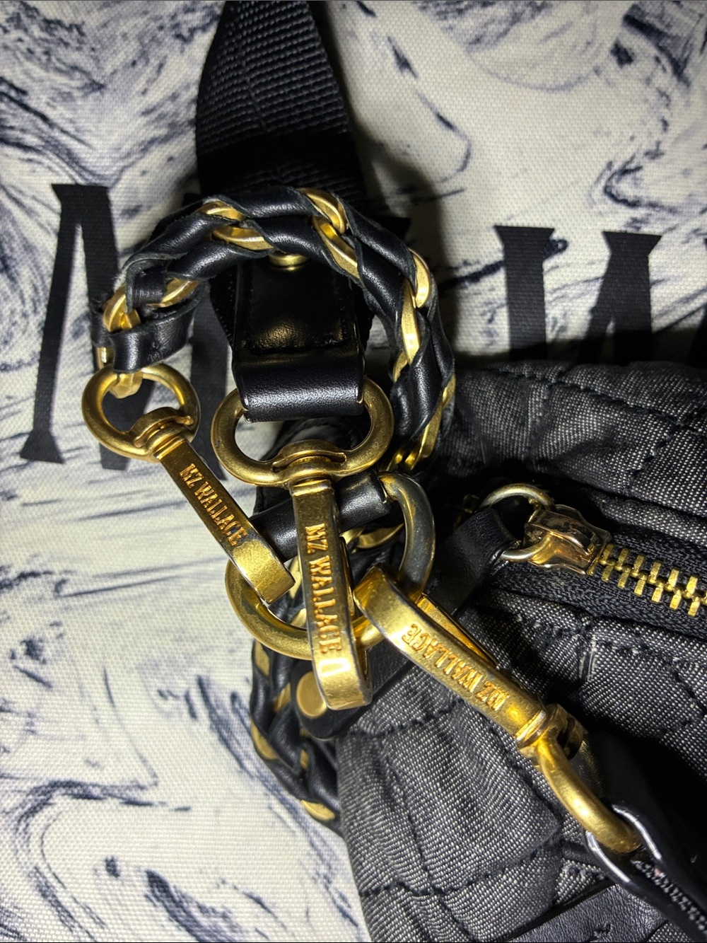 LIMITED EDITION MZWallace Quilted Charcoal Denim Small Crosby with Gold Hardware - Picture 10 of 14